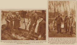 873336 Collage van 2 foto's betreffende leden van de Utrechtse Visclub 'De Hengelsport', die met een zegen vissen op ...